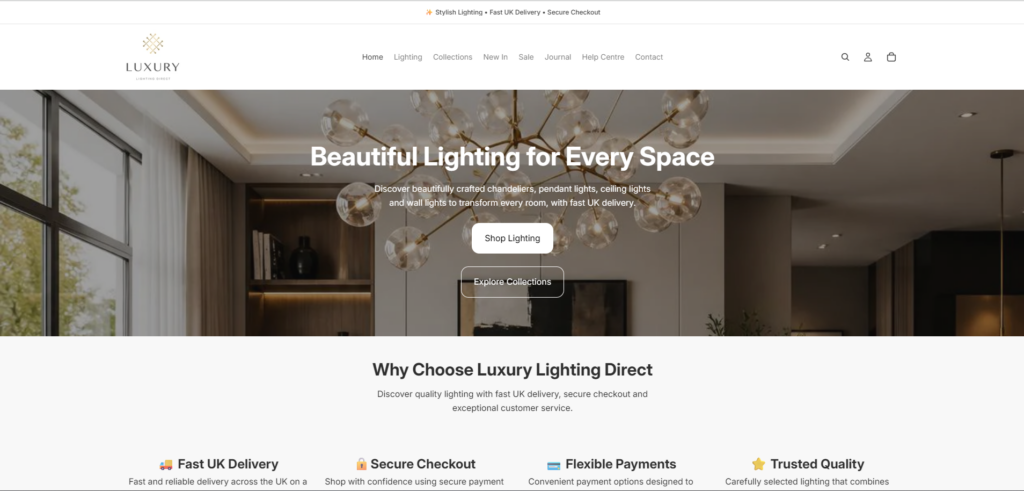 Luxury Lighting Direct Shopify homepage improvements and collection showcase